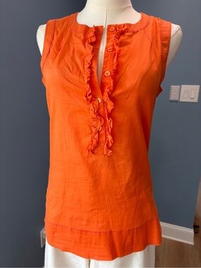 Tory Burch Orange 100% Cotton Ruffle Sleeveless Blouse Top Size 4